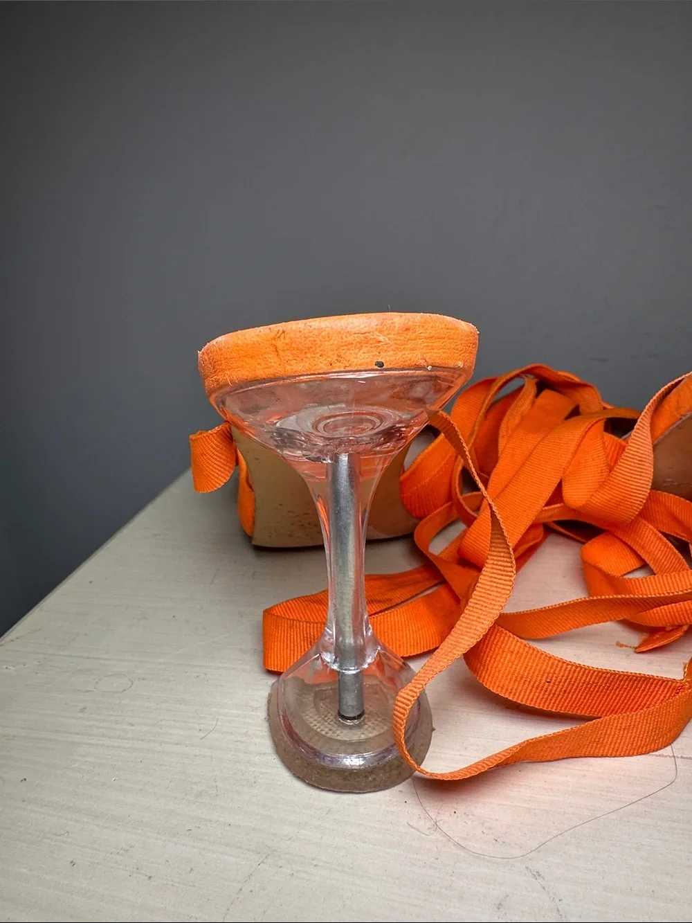 Cuccoo Orange Pointed Toe Lace-Up see through heels